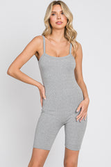 Heather Grey Rib Knit Sleeveless Maternity Romper