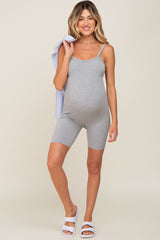 Heather Grey Rib Knit Sleeveless Maternity Romper