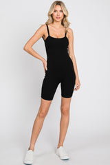 Black Rib Knit Sleeveless Romper