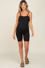 Black Rib Knit Sleeveless Maternity Romper