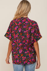 Black Floral V-Neck Short Dolman Sleeve Maternity Top