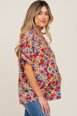 Ivory Floral V-Neck Short Dolman Sleeve Maternity Top