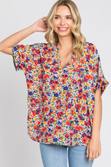 Ivory Floral V-Neck Short Dolman Sleeve Top