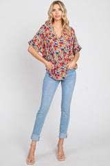 Ivory Floral V-Neck Short Dolman Sleeve Top