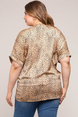 Taupe Animal Print Satin Maternity Plus Top