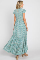 Teal Floral Tiered Maxi Dress