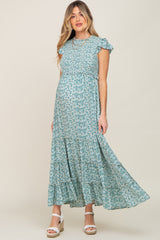 Teal Floral Tiered Maternity Maxi Dress