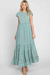 Teal Floral Tiered Maternity Maxi Dress