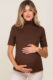 Brown Fitted Lettuce Trim Maternity Top