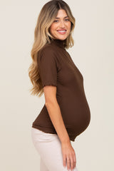 Brown Fitted Lettuce Trim Maternity Top