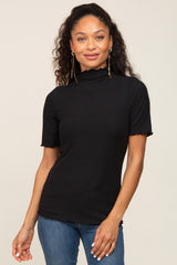 Black Fitted Lettuce Trim Maternity Top