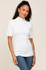 White Fitted Lettuce Trim Maternity Top