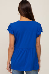 Royal Flutter Sleeve V-Neck Maternity Top