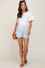 Light Blue Faded Elastic Waist Maternity Cuffed Shorts