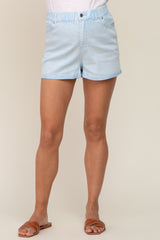 Light Blue Faded Elastic Waist Maternity Cuffed Shorts