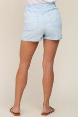 Light Blue Faded Elastic Waist Maternity Cuffed Shorts