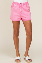 Pink Faded Elastic Waist Cuffed Shorts