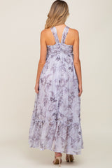 Lavender Floral Chiffon Halter Maternity Maxi Dress