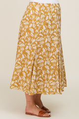 Mustard Floral Pleated Maternity Midi Skirt