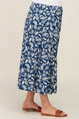 Navy Floral Pleated Maternity Midi Skirt