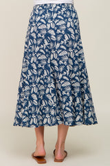 Navy Floral Pleated Maternity Midi Skirt