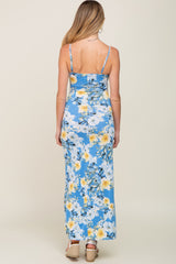 Blue Floral Sleeveless Maternity Maxi Dress