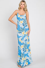 Blue Floral Sleeveless Maternity Maxi Dress