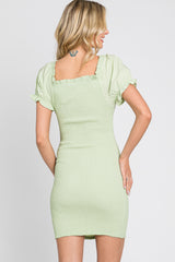 Mint Green Off-Shoulder Smocked Front Tie Fitted Dress