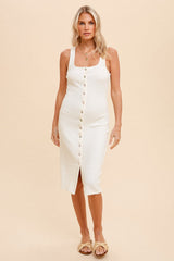 Ivory Ribbed Button Front Sleeveless Maternity Midi Dress