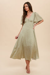 Sage Speckled Button Front Maternity Midi Dress