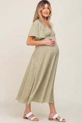 Sage Speckled Button Front Maternity Midi Dress