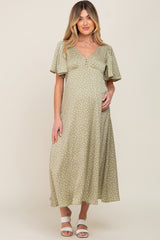 Sage Speckled Button Front Maternity Midi Dress