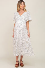 White Speckled Button Front Maternity Midi Dress