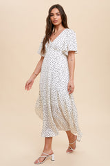 White Speckled Button Front Maternity Midi Dress