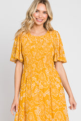 Yellow Floral Flounce Sleeve Maxi Dress