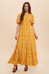 Yellow Floral Flounce Sleeve Maternity Maxi Dress