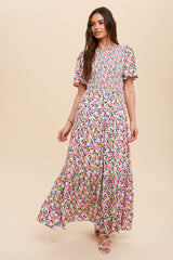 Black Floral Smocked Tiered Maternity Maxi Dress