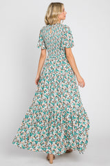 Green Floral Smocked Tiered Maxi Dress