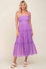 Lavender Smocked Mesh Midi Dress