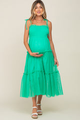 Mint Green Smocked Mesh Maternity Midi Dress