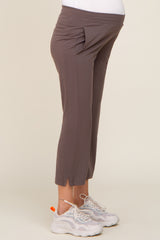 Brown Elastic Waist Capri Maternity Pants