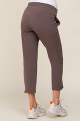 Brown Elastic Waist Capri Maternity Pants