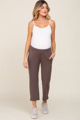 Brown Elastic Waist Capri Maternity Pants