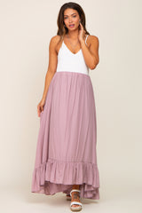 Mauve Ruffle Hem Maternity Maxi Skirt