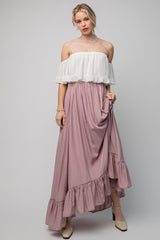 Mauve Ruffle Hem Maternity Maxi Skirt