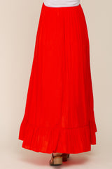 Red Ruffle Hem Maternity Maxi Skirt