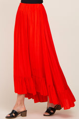 Red Ruffle Hem Maxi Skirt