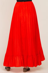 Red Ruffle Hem Maxi Skirt