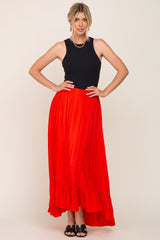 Red Ruffle Hem Maxi Skirt