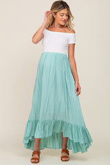 Sage Ruffle Hem Maternity Maxi Skirt